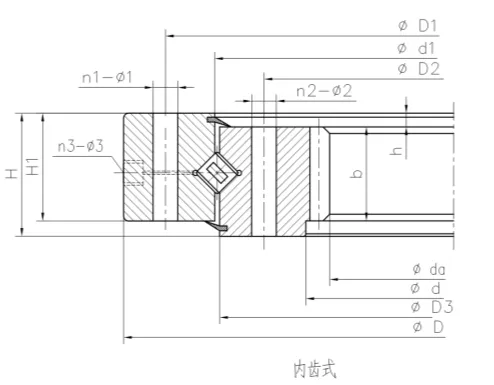 內齒式交叉滾子轉盤軸承結構尺寸圖