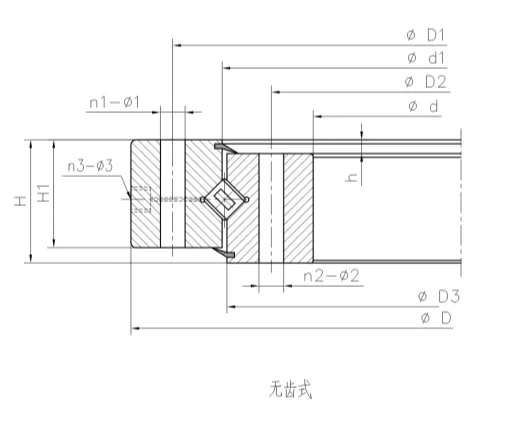 無齒式交叉滾子轉(zhuǎn)盤軸承結(jié)構(gòu)尺寸圖